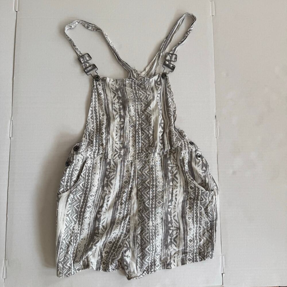 Linen Large Gray White Boho tribal overall jumper romper shorts playsuit Cali - Picture 4 of 12